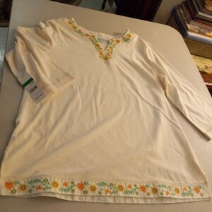 Studio Works Cream Blouse with Floral Embroidery